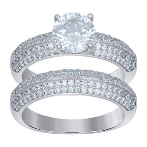 925 Sterling Silver Womens Cubic-Zirconia Duo Ring Set Size 7